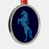 Blue Fire Unicorn Rund Ornament Aus Metall (Rechts)