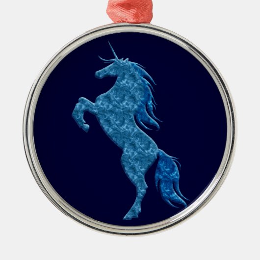 Blue Fire Unicorn Rund Ornament Aus Metall (Vorne)