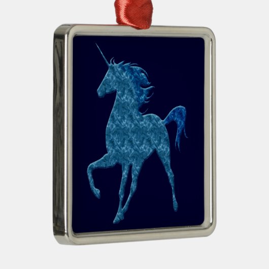 Blue Fire Unicorn Square Ornament Aus Metall (Rechts)