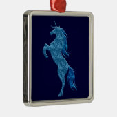 Blue Fire Unicorn Square Silbernes Ornament (Rechts)