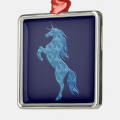 Blue Fire Unicorn Square Silbernes Ornament (Links)