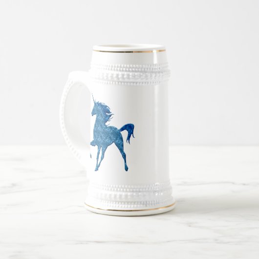 Blue Fire Unicorn Stein Bierglas (Vorderseite Links)