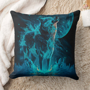 Blue Fire Wolf Kissen