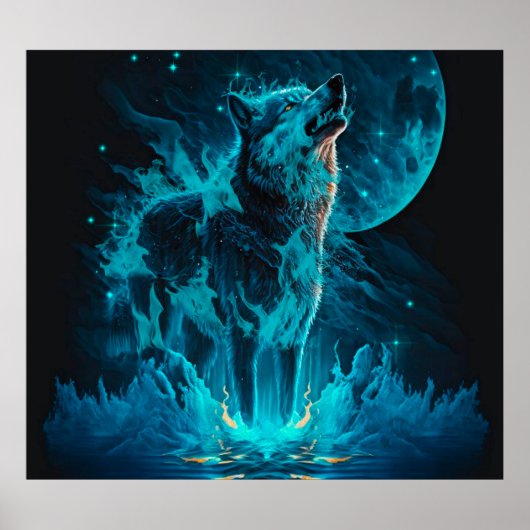 Blue Fire Wolf Poster (Vorne)