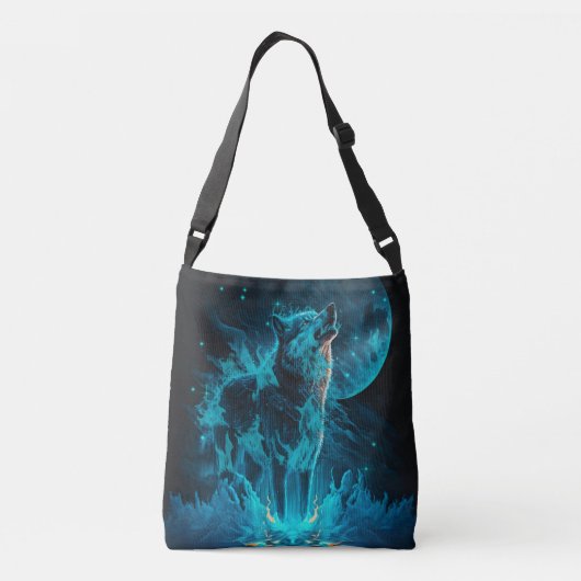 Blue Fire Wolf Tragetaschen Mit Langen Trägern (Rückseite)