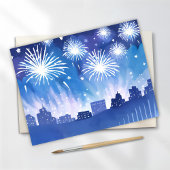 Blue Firework Display | Feuerwerk Wasserfarbe Postkarte