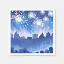Blue Firework Display | Fireworks Watercolor Serviette