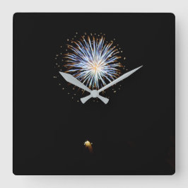 Blue Firework Quadratische Wanduhr