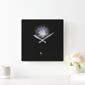 Blue Firework Quadratische Wanduhr (Zuhause)