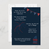 Blue Fireworks 4. Juli Party Einladung (Vorne/Hinten)