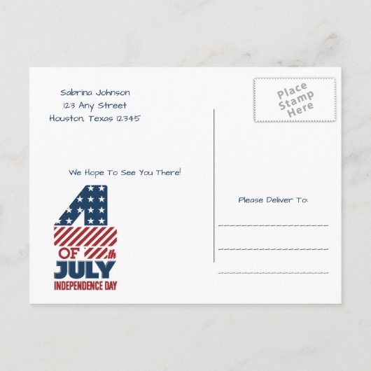 Blue Fireworks 4. Juli Party Einladung (Rückseite)