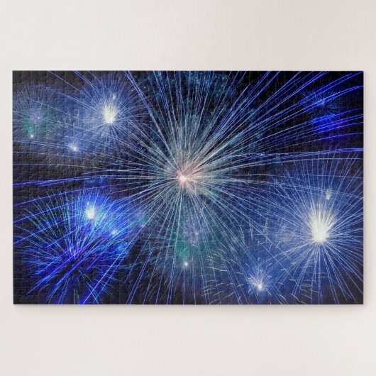 Blue fireworks at night jigsaw puzzle (Horizontal)