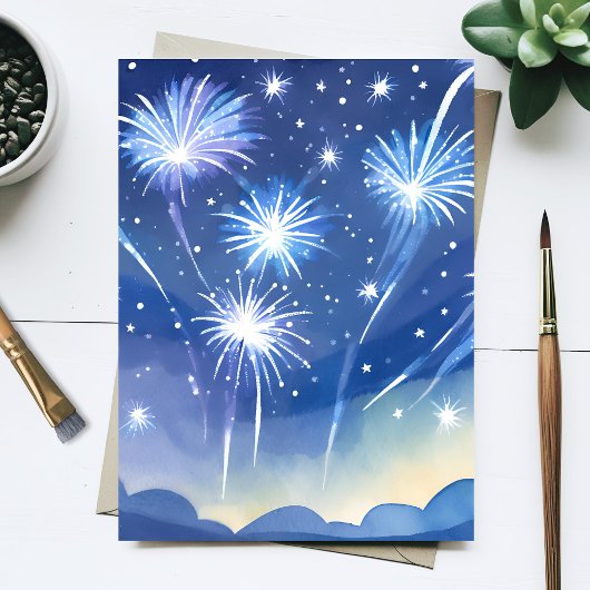 Blue Fireworks | Feuerwerk Celebration Watercolor Postkarte
