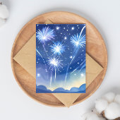 Blue Fireworks | Feuerwerk Celebration Watercolor Postkarte