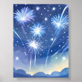 Blue Fireworks | Firework Celebration Watercolor Poster (Vorne)