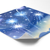 Blue Fireworks | Firework Celebration Watercolor Poster (Ecke)