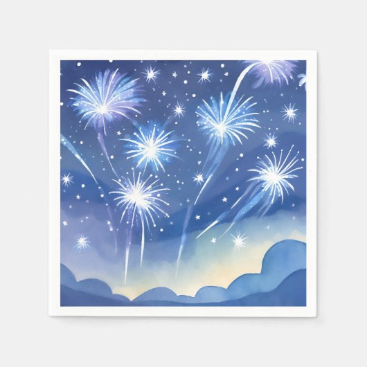 Blue Fireworks | Firework Celebration Watercolor Serviette (Vorderseite)