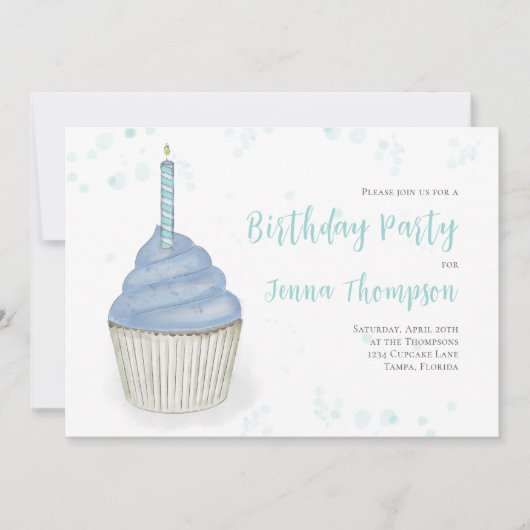 Blue First Birthday Boy Custom Party Einladung (Vorderseite)