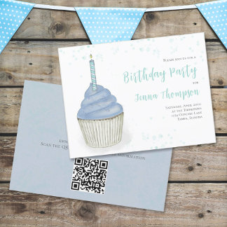 Blue First Birthday Boy Custom Party Einladung