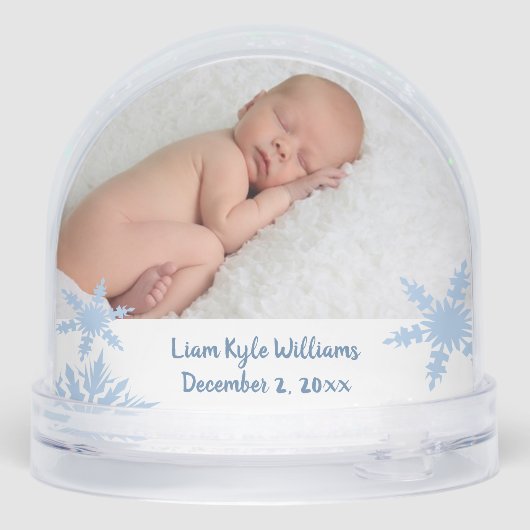 Blue First Christmas Double Foto Schneekugeln (Rückseite)