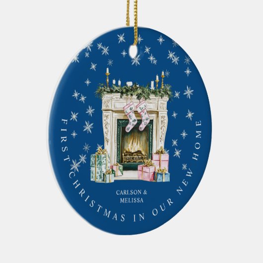 Blue First Christmas in unserem neuen Zuhause Fire Keramik Ornament (Rechts)