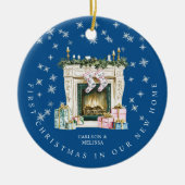 Blue First Christmas in unserem neuen Zuhause Fire Keramik Ornament (Vorne)