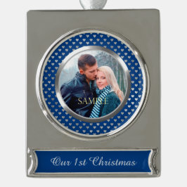 Blue First Christmas Silver Heart Banner-Ornament Silber