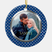 Blue First Christmas Silver Hearts Keramik Ornament (Vorne)