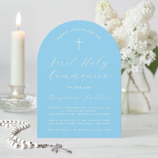 Blue First Communityarch Einfache Cross Handschrif Einladung