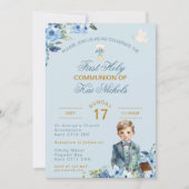 Blue First Heilige Kommunion Einladung Chalice Boy (Vorderseite)