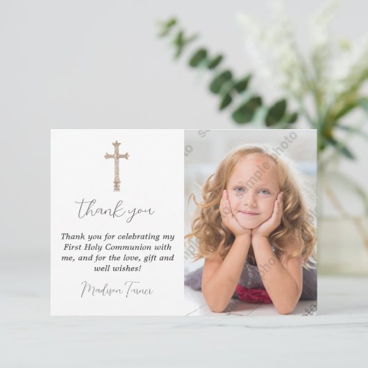 Blue First Holy Communion Dankeschön Card Dankeskarte (Stehend Vorderseite)