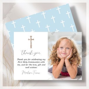 Blue First Holy Communion Dankeschön Card Dankeskarte