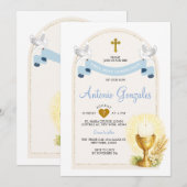Blue First Holy Communion Invitation Einladung (Vorne/Hinten)