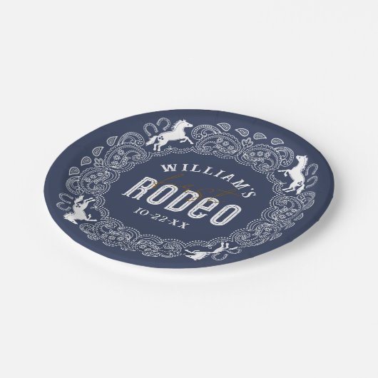 Blue First Rodeo Birthday Paper Tellers - West Pappteller (Schrägansicht)