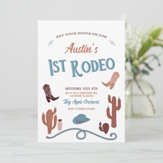 Blue First Rodeo Einladung (Stehend Vorderseite)