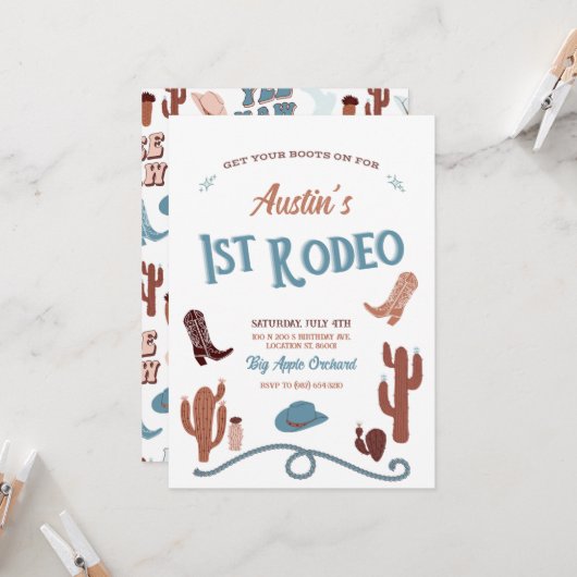 Blue First Rodeo Einladung (Vorderseite/Rückseite Beispiel)