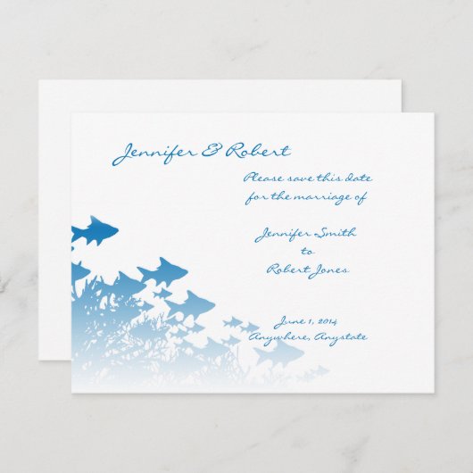 Blue Fish and Coral Save the Date Card (Vorne/Hinten)