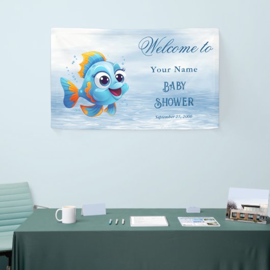 Blue Fish Baby Dusche Willkommen Banner (Messeveranstaltung)