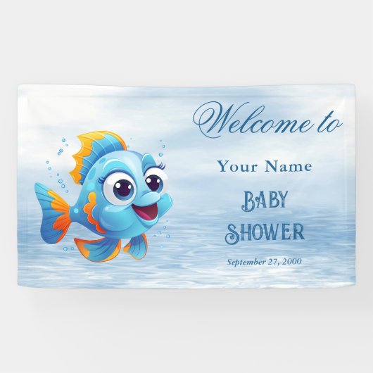 Blue Fish Baby Dusche Willkommen Banner (Horizontal)