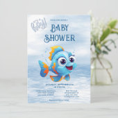 Blue Fish Baby Shower Einladung (Stehend Vorderseite)