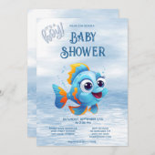 Blue Fish Baby Shower Einladung (Vorne/Hinten)