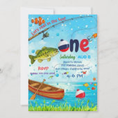 Blue Fish Boat Ofishally One 1st Birthday Invitati Einladung (Vorderseite)