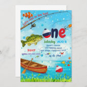 Blue Fish Boat Ofishally One 1st Birthday Invitati Einladung (Vorne/Hinten)