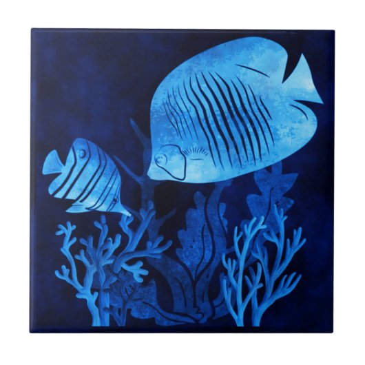 Blue Fish Deep Blue Sea Marine Life Ocean Thema Fliese (Vorderseite)