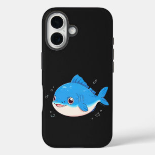 Blue Fish Drawing, Cartoon Style iPhone 16 Hülle