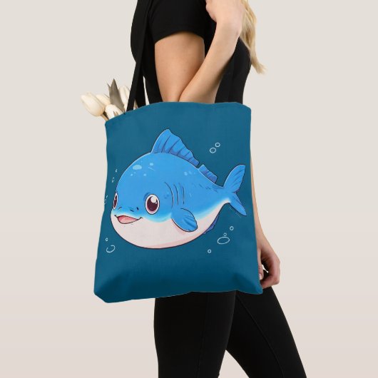 Blue Fish Drawing, Cartoon Style Tasche (Von Nahem)