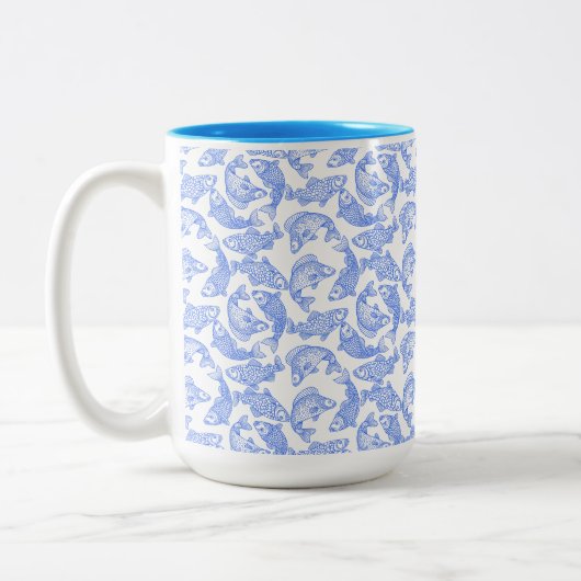 Blue Fish Pattern Zweifarbige Tasse (Links)