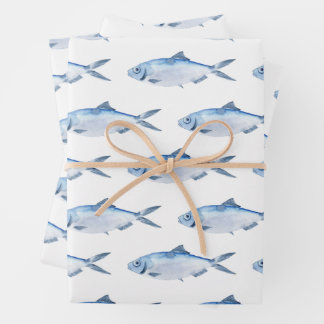 Blue Fish Watercolor Coast Geschenkpapier Set