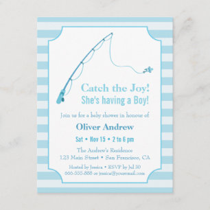 Blue Fishing Themed Baby Shower Einladungen