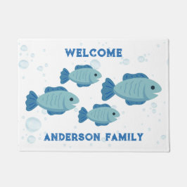 Blue Fishings Zeichnend, Cartoon Style Fußmatte